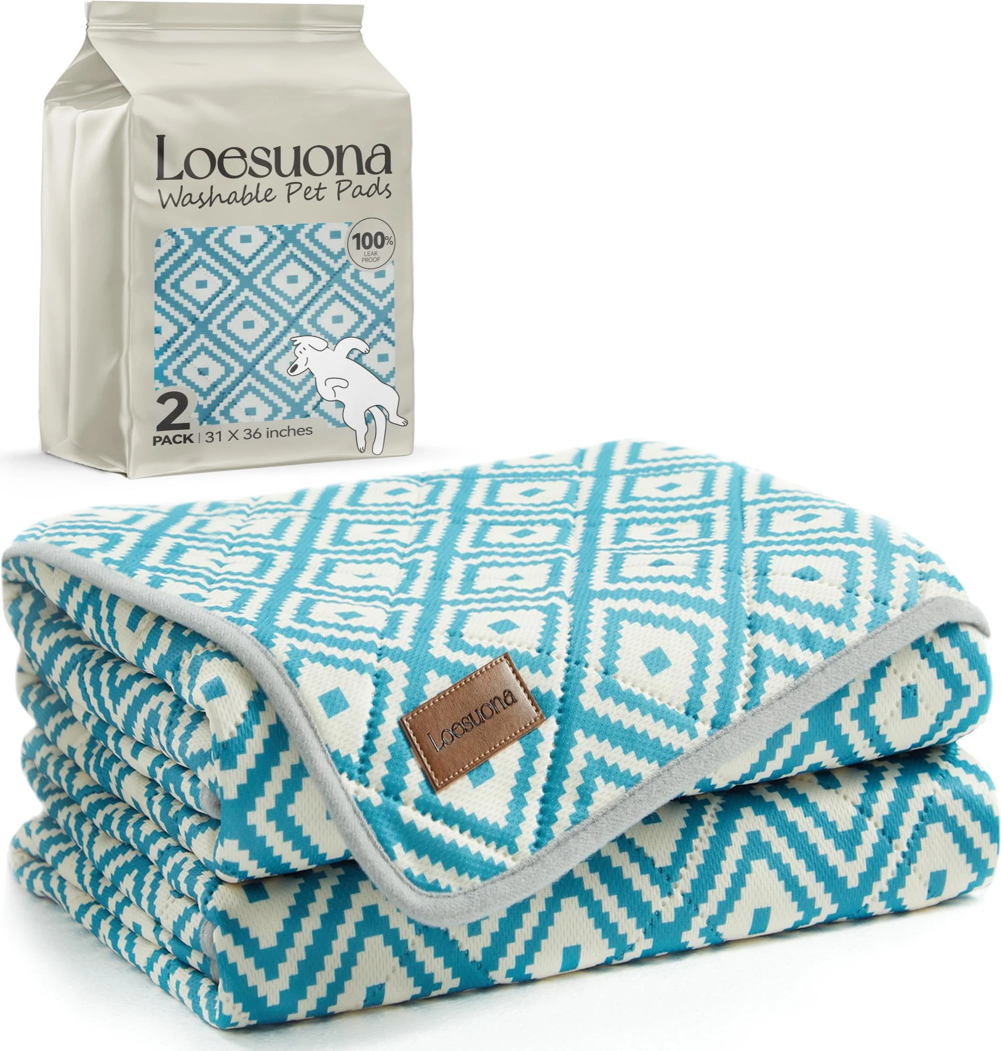 Comfortable Loesuona Washable Dog Pee Pads – 2-Pack Extra Thick Waterproof Non-Slip 31x36 Environmentally Friendly