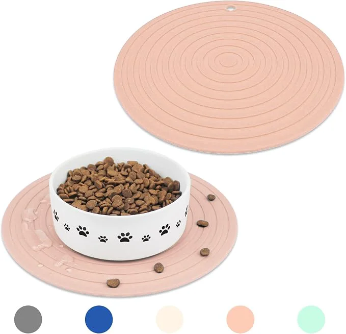 Casual Ptlom Pet Food Mat for Dog and Cat Placemat 2 Pcs Mat for Prevent Food and Healthy