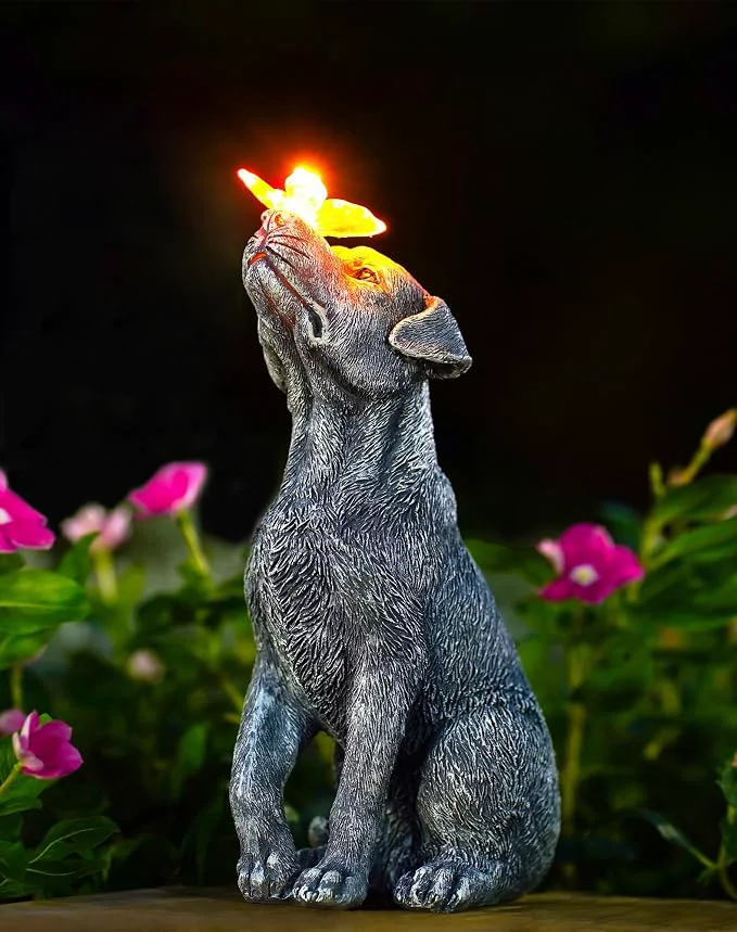Soft Goodeco Dog Statue with Solar Butterfly Easy-to-Use