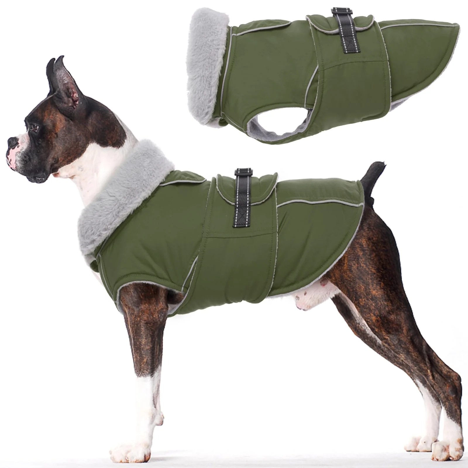 Healthy LeLePet Warm Dog Coat – Reflective Fleece Vest Waterproof Windproof Adjustable Buckle Army Green S-XXL Advanced