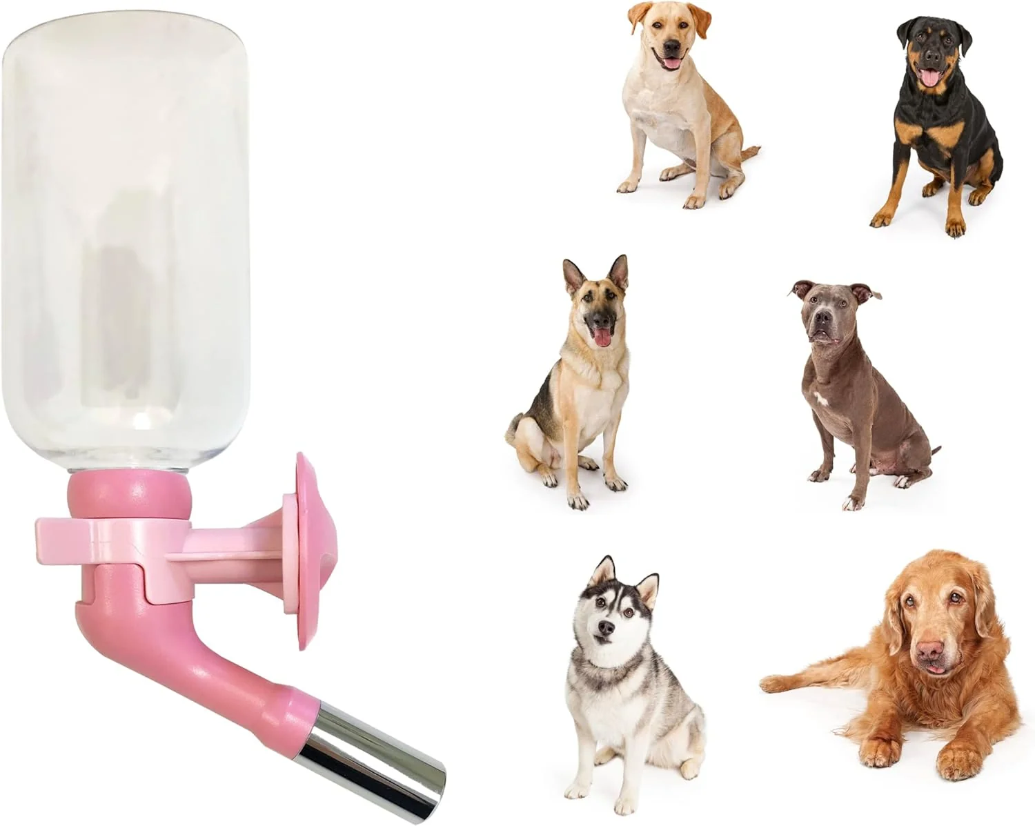 Carefully Designed Choco Nose Patented No-Drip Water Bottle Feeder for Large Dogs Over 50 lbs - Wire Cages Crates or Kennels. 16 oz. X-Large Nozzle 22mm Pink Consistent