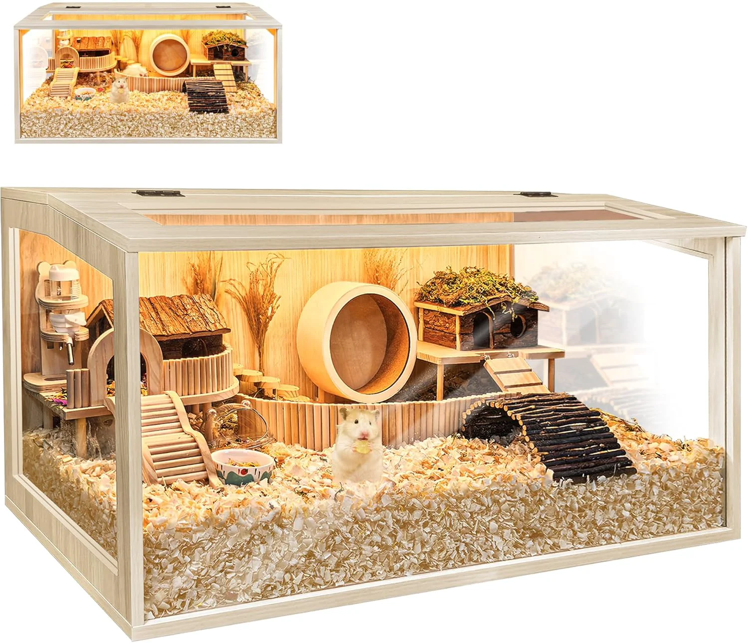 Top-Quality Prolee Hamster Cage Chewproof Wooden 40 Inch Guinea Pig Cages Mice and Rat Habitat Openable Top with Acrylic Sheets Solid Built Secure