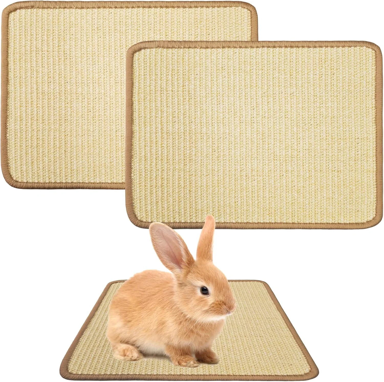 Detailed 2Pcs Rabbit Scratch Mat 16 x 12 Inch Sisal Rabbit Scratching Pad Rabbits Scratching Mats for Cages Claws and Teeth Care Rabbits Chew Toys Small Pet Bedding for Biting Sleeping Nesting Practical