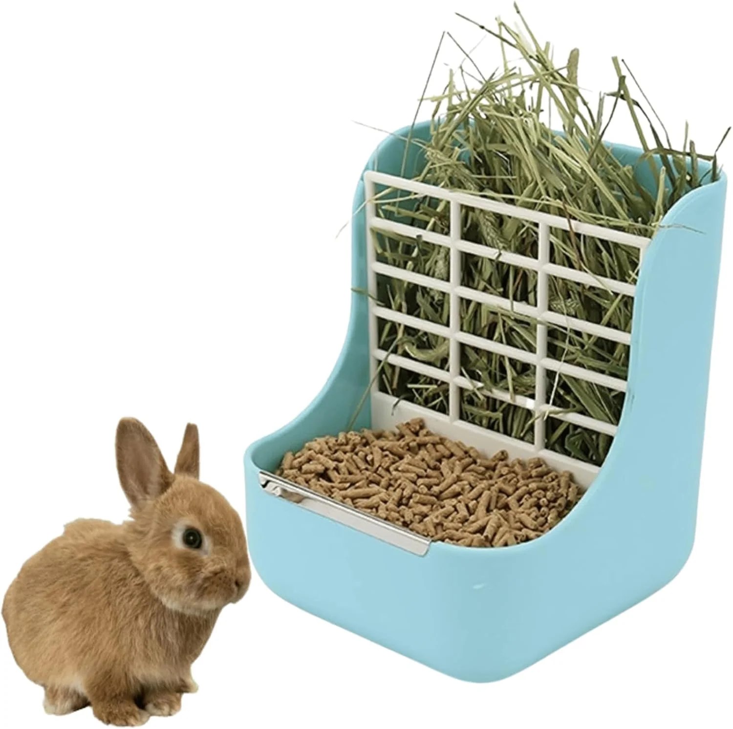 Comfortable 2 in 1 Food Hay Feeder for Guinea Pig Rabbit Feeder Indoor Hay Feeder for Guinea Pig Rabbit Chinchilla Feed Bowls Use for Grass Food Blue Reusable