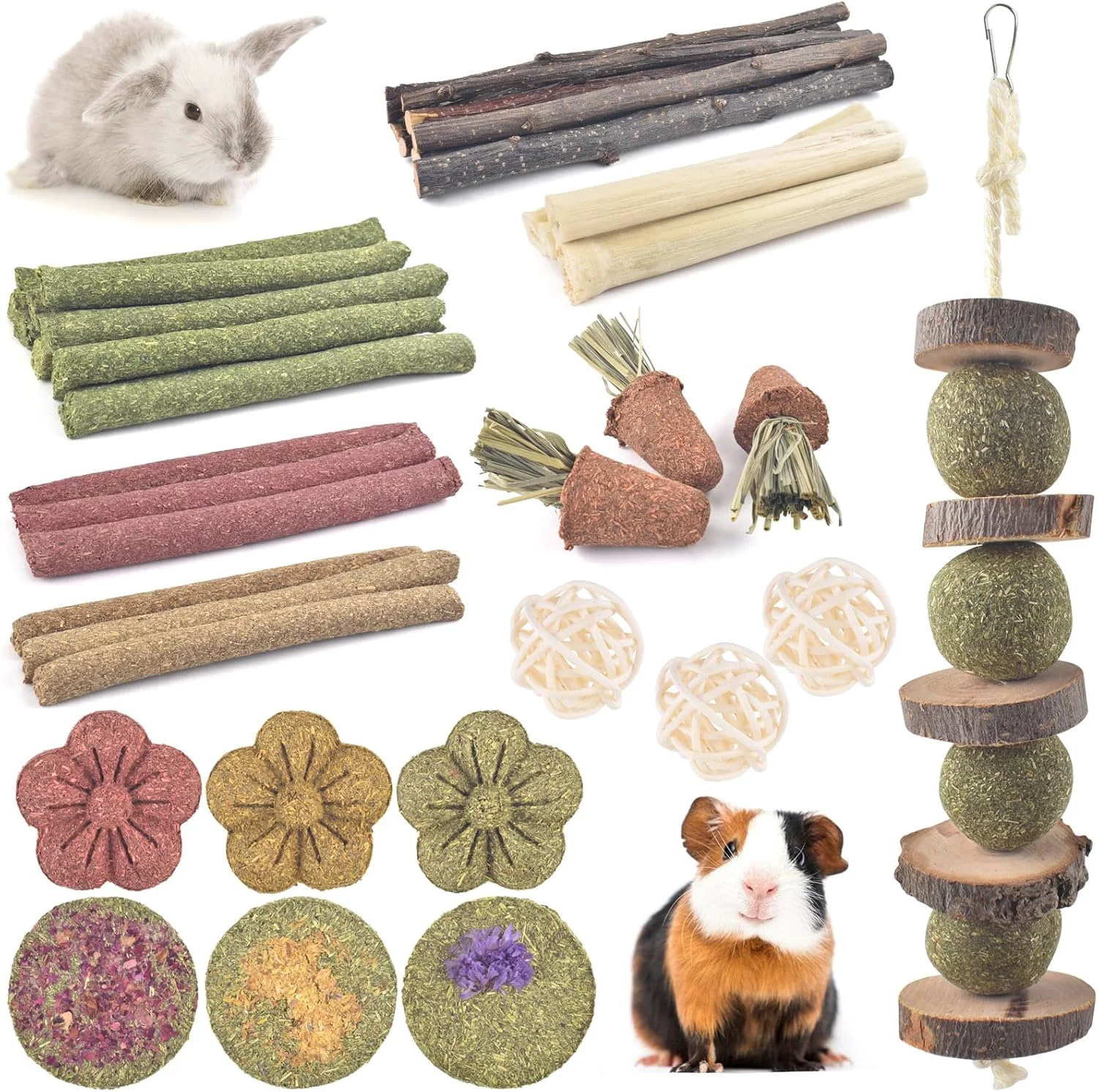 Breathable ERKOON Bunny Toys Boredom 42 PCS Bunnies Timothy Hay Sticks Carrots Rose Grass Cake Dental Care Molar Chinchillas Toy Chew Toy Guinea Pigs Hamsters Chinchilla Rabbit Chew Toys for Teeth Fast