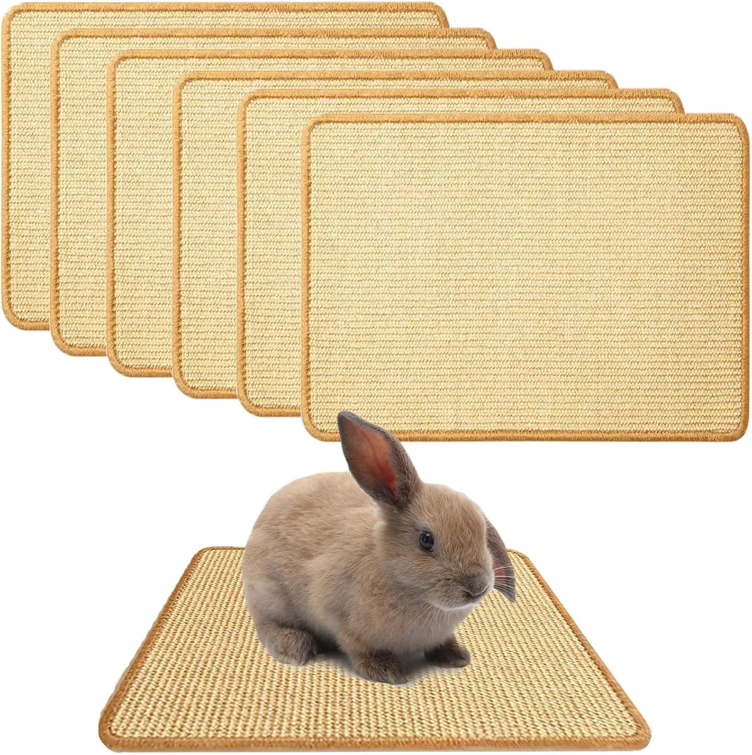 Fine Oncpcare 6PCS Natural Bunny Scratch Mat - Rabbit Scratching Pad for Claws and Teeth Care - Chew Toys for Cages Pet Bedding for Biting Sleeping Nesting 16x12 Verified
