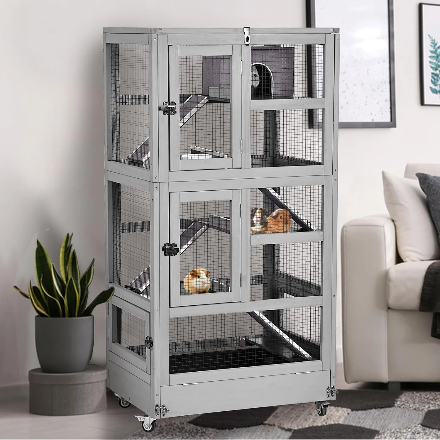 Advanced GUTINNEEN Ferret Cage Anti-Chewing Guinea Pig cage with Wheels Chinchilla Cage Metal Frame Small Animal Cage Lizard Squirrel Chameleon Gerbils 5 Levels Contemporary