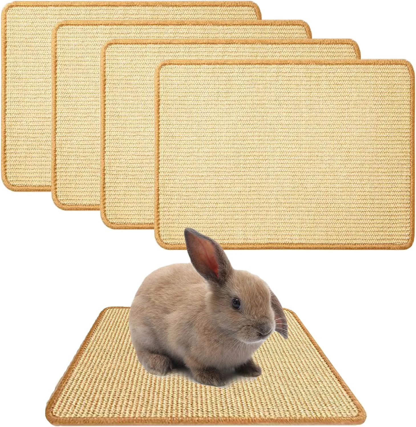 Powerful Oncpcare 4PCS Rabbit Scratch Mat - Natural Bunny Scratching Pad for Claws Teeth Care Cages Pet Cage Bedding 16x12 Official