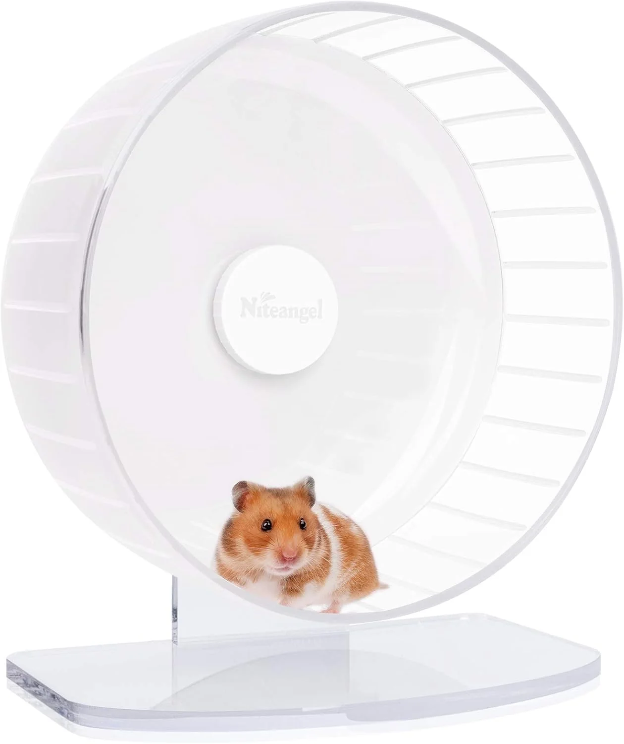 Fast Niteangel Super-Silent Hamster Exercise Wheels - Quiet Spinner Hamster Running Wheels with Adjustable Stand for Hamsters Gerbils Mice Or Other Small Animals L White High-End