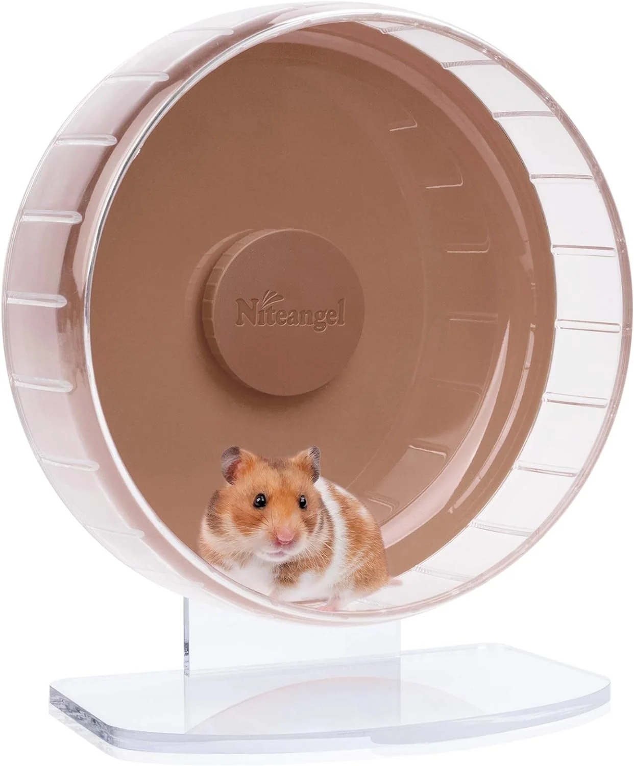 Expertly Made Niteangel Super-Silent Hamster Exercise Wheels - Quiet Spinner Hamster Running Wheels with Adjustable Stand for Hamsters Gerbils Mice Or Other Small Animals M Brown Fine