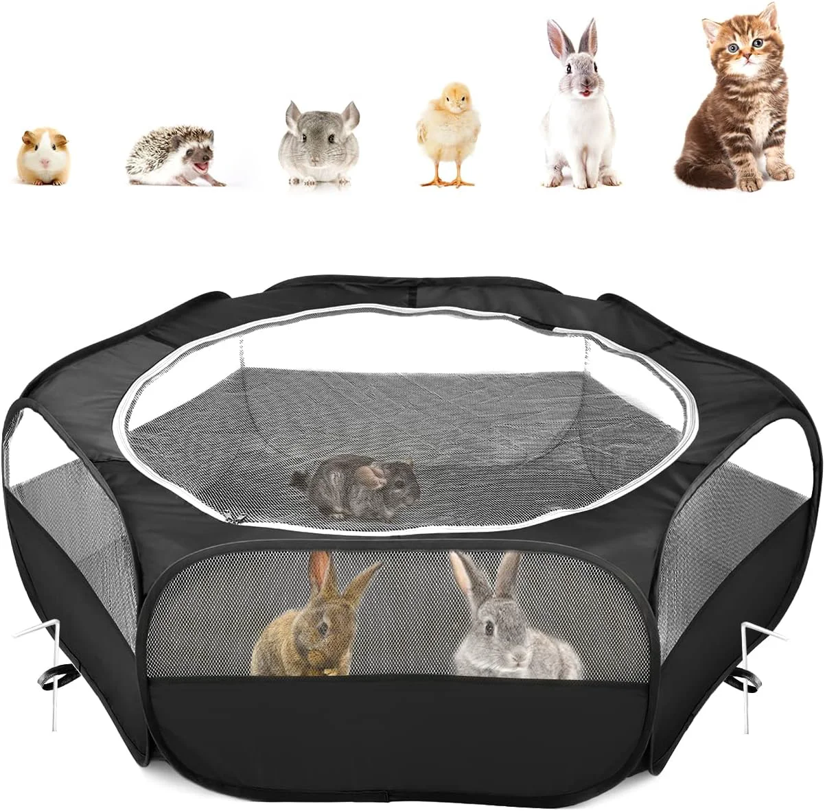 Detailed Pawaboo Small Animals Playpen Waterproof Small Pet Cage Tent with Zippered Cover Portable Outdoor Yard Fence with 3 Metal Rod for Kitten Puppy Guinea Pig Rabbits Hamster Chinchillas Black Artisan