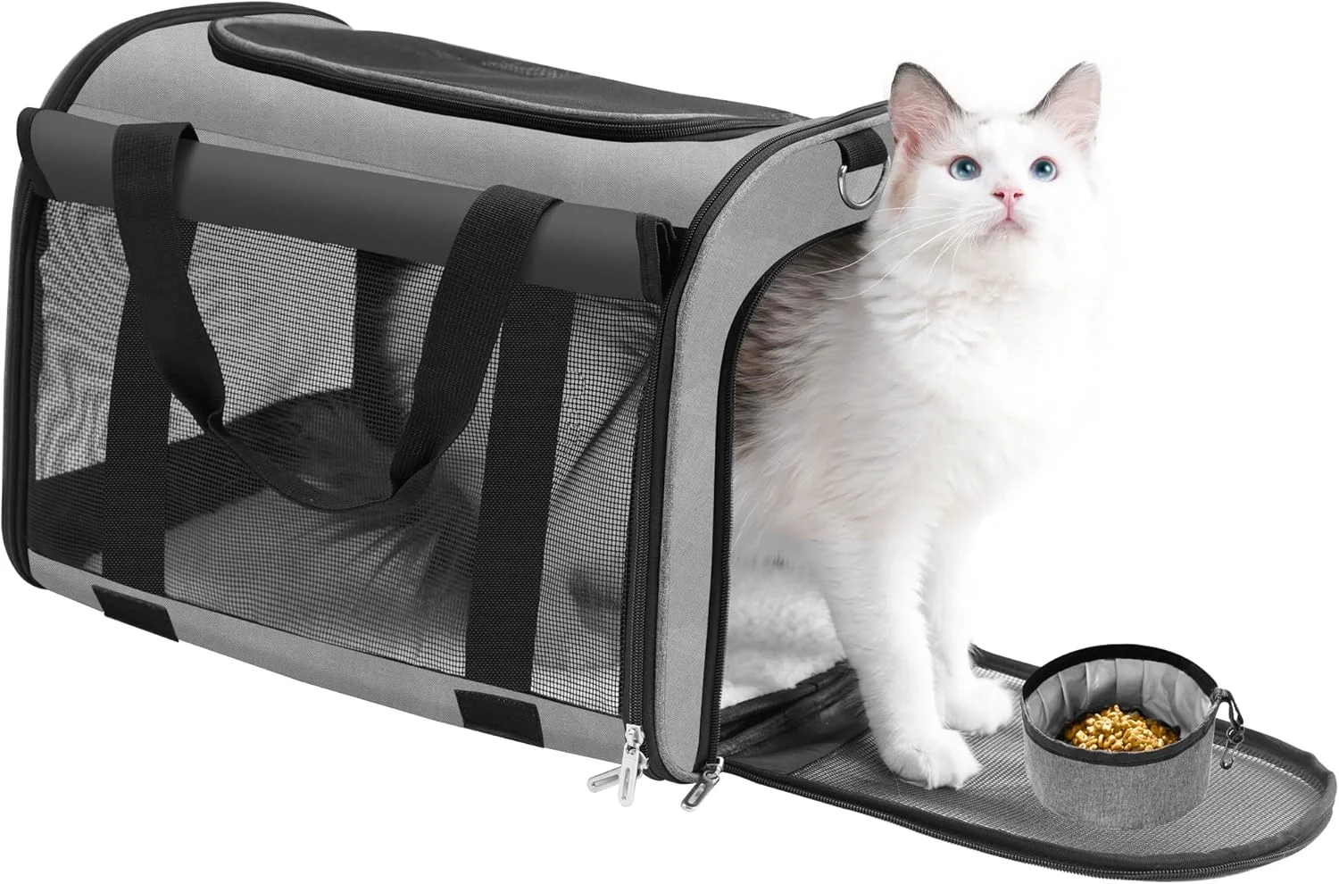 Convenient TWDEPART Cat Carrier Backpack - Multifunctional Firm Foldable with Roll-Up Shade Breathable Design Includes Collapsible Bowl Cushion Grey Selected
