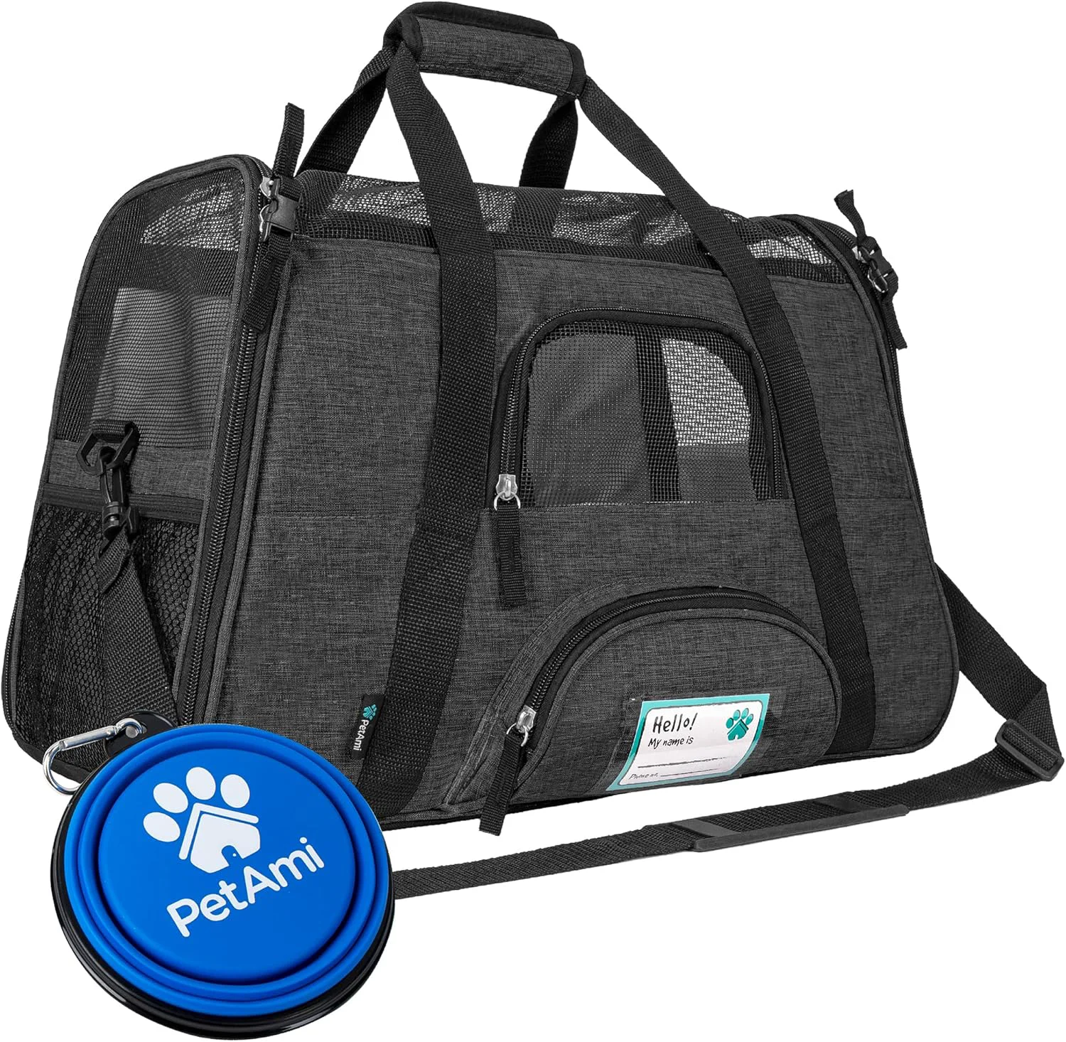 Verified PetAmi Airline Soft Sided Dog Cat Carrier Ventilated Pet Carrying Bag - Medium Large Heather Dark Gray Breathable