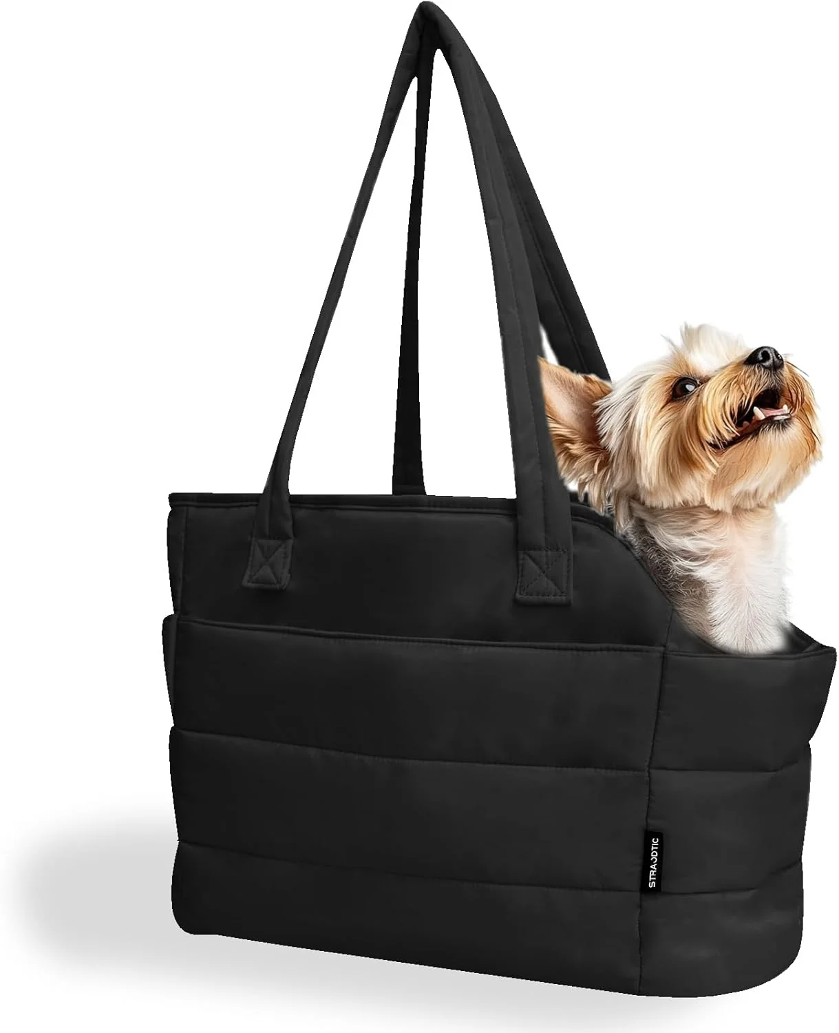 Convenient Lightweight Dog Purse Carrier for Small Dogs Under 15 lbs Puffy Quilted Pet Carrier Tote for Puppies with Safety Leash Clip Women's Hands- Dog Carrier Bag for Travel Shopping Black High-End