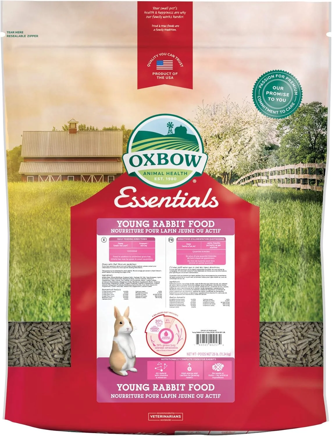 Top-Quality Oxbow Essentials Rabbit Food Young Made Alfalfa for Rabbit Pet Pellets with Vitamins Minerals Small Animal Pet Products Bunny Food Made in USA High Fiber 25 lb. Bulk Bag Original Design