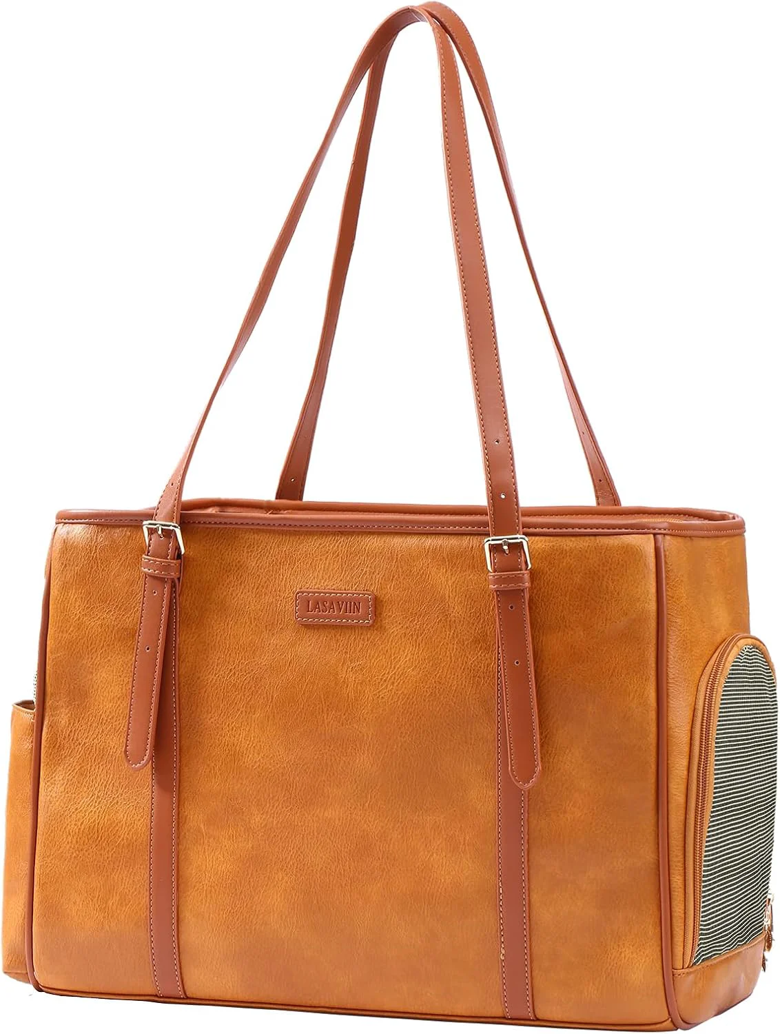 Stylish Fashion Dog Purse Pet Carrier Leather Bag for Small Dogs Cats Puppy Portable Tote Bag Airline Soft-Sided Carriers Brown First-Class