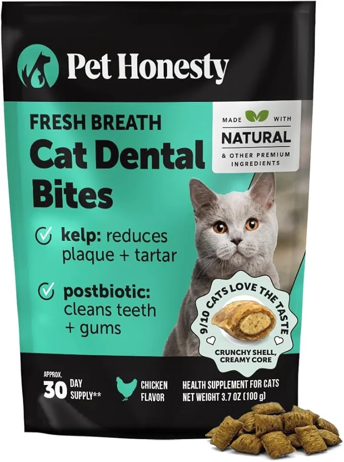 Powerful Fresh Breath Dental Bites for Cats – Crunchy Creamy Cat Dental Treats for Fresh Breath Tartar Plaque Control – Dual-Texture Cat Oral Care Bites for Bright Teeth Healthy Gums – 30 Day Supply Unique