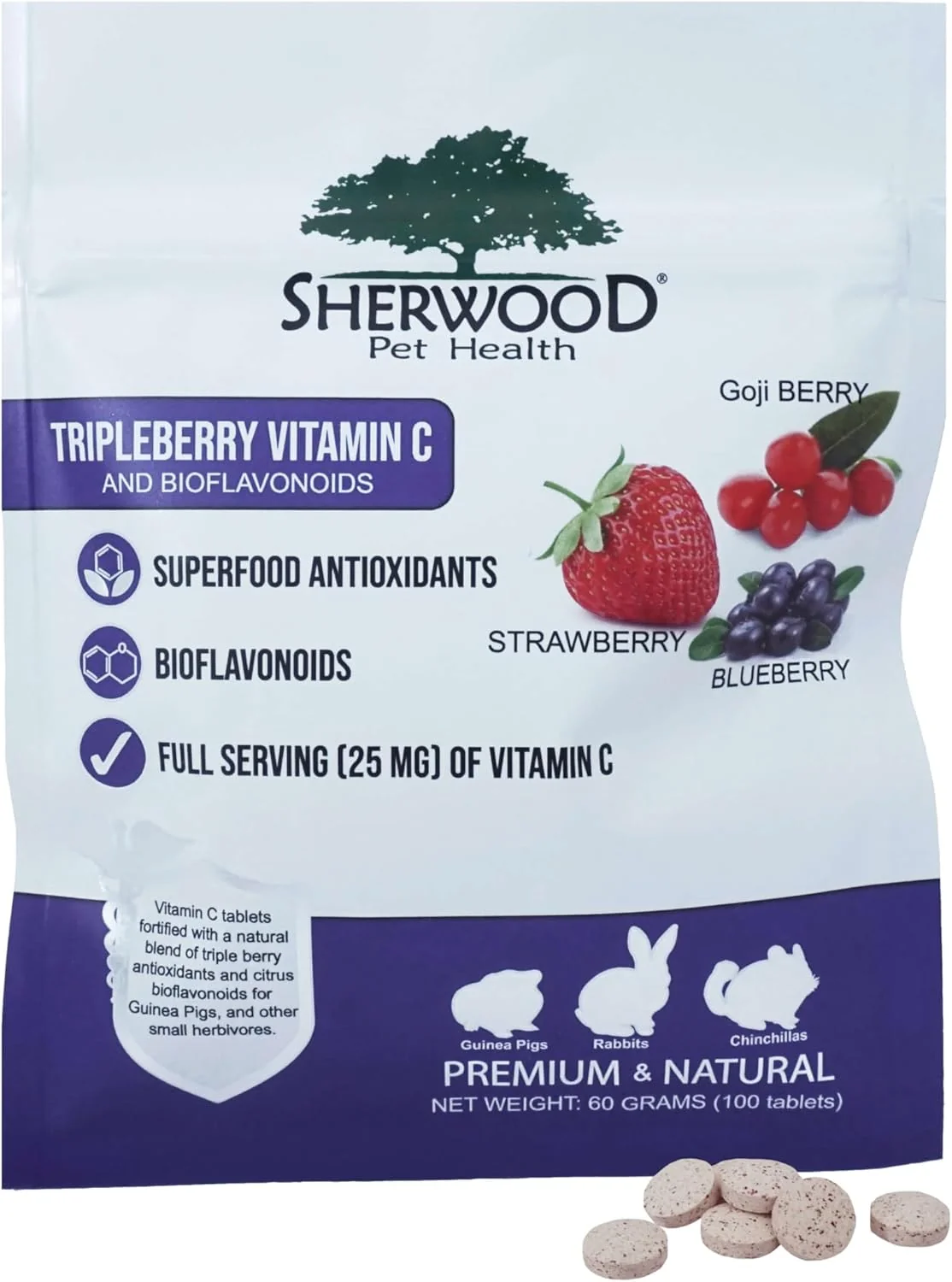 Consistent Tripleberry Vitamin C and Bioflavonoids by Sherwood Pet Health 100 Tablets - 60 Grams Convenient