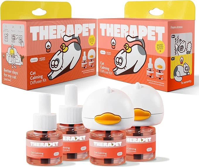 High-Grade TherapetMD 2-Pack 120-Days Cat Calming Diffuser Kits - Dual-Pheromone Cat Diffusers for Stress Pee Spraying Fighting Excessive Meowing Scratching – Includes 2 Diffusers 120-Days RefillsAbout This Secure
