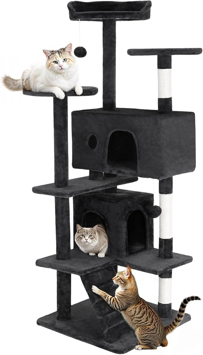 Carefully Designed FDW Cat Tree 54in Cat Tower Multi-Level Durable Cat Scratching Post Cozy Fun Cat Jumping Platform Space Saving Cat Condo Pet Play House for Indoor Cats GreyAbout ThisOverview User-Friendly
