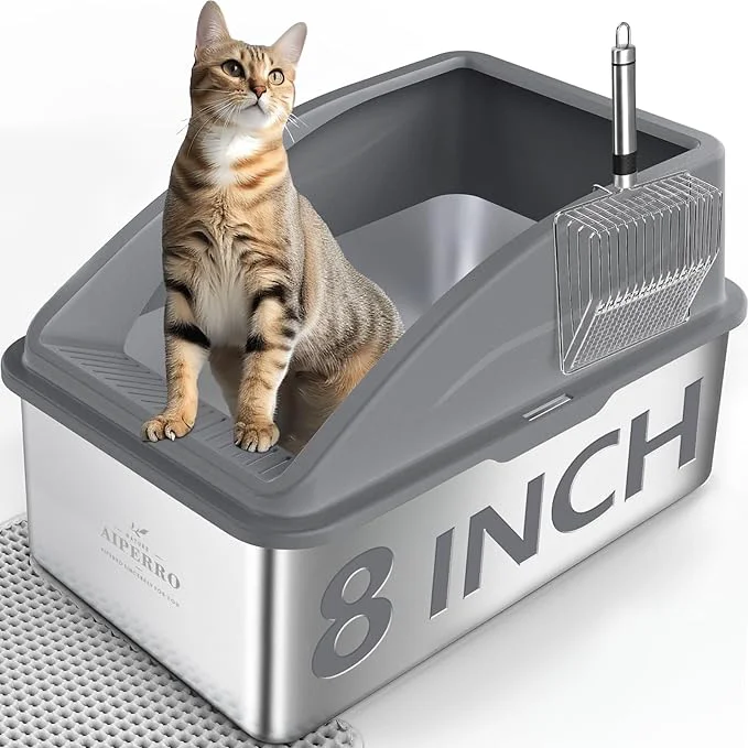 World-Class Stainless Steel Litter Box XXL Deepened 8 Design Enclosed Box with Lid for Big Cats High Sided Anti-Urine Leakage Non-Stick Bottom Includes Litter Mat Metal ScoopAbout ThisOverview Elegant