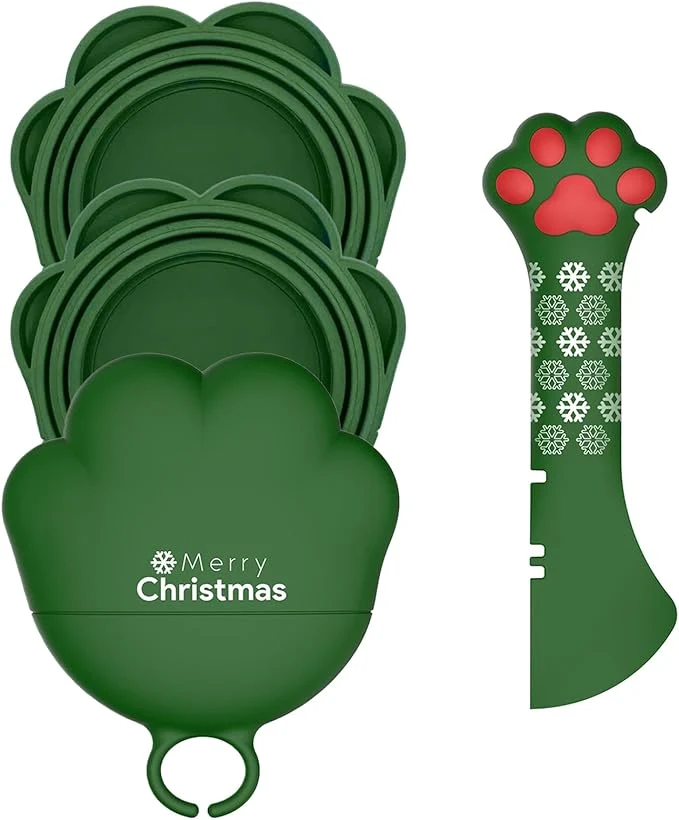 Breathable Christmas Pet Set - 3 Cat Food Can Lids 1 BPA- Opener Cute Paw Shape Can Covers and Opener Spatula Spoon for Wet Food Silicone Spoon Covers for Dog Cat - Paw GreenAbout ThisOverview Top-Quality