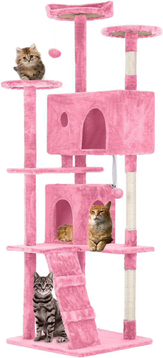 Certified FDW 70 Cat Tree Tower Pink Multi-Level Indoor Activity Center with Sisal Scratching Posts Condos Plush Perches Hanging Cat Toys Sturdy Easy to Assemble for Kittens Adult CatsAbout ThisOverview Carefully Designed