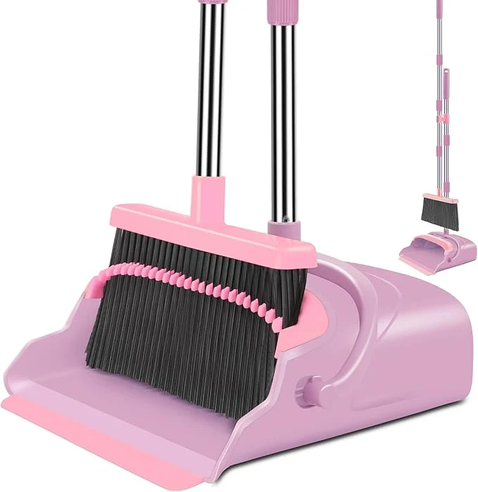Environmentally Friendly kelamayi Broom and Dustpan Set for Home Office Indoor Outdoor Sweeping Stand Up Broom and Dustpan Pink About ThisOverview Next-Generation