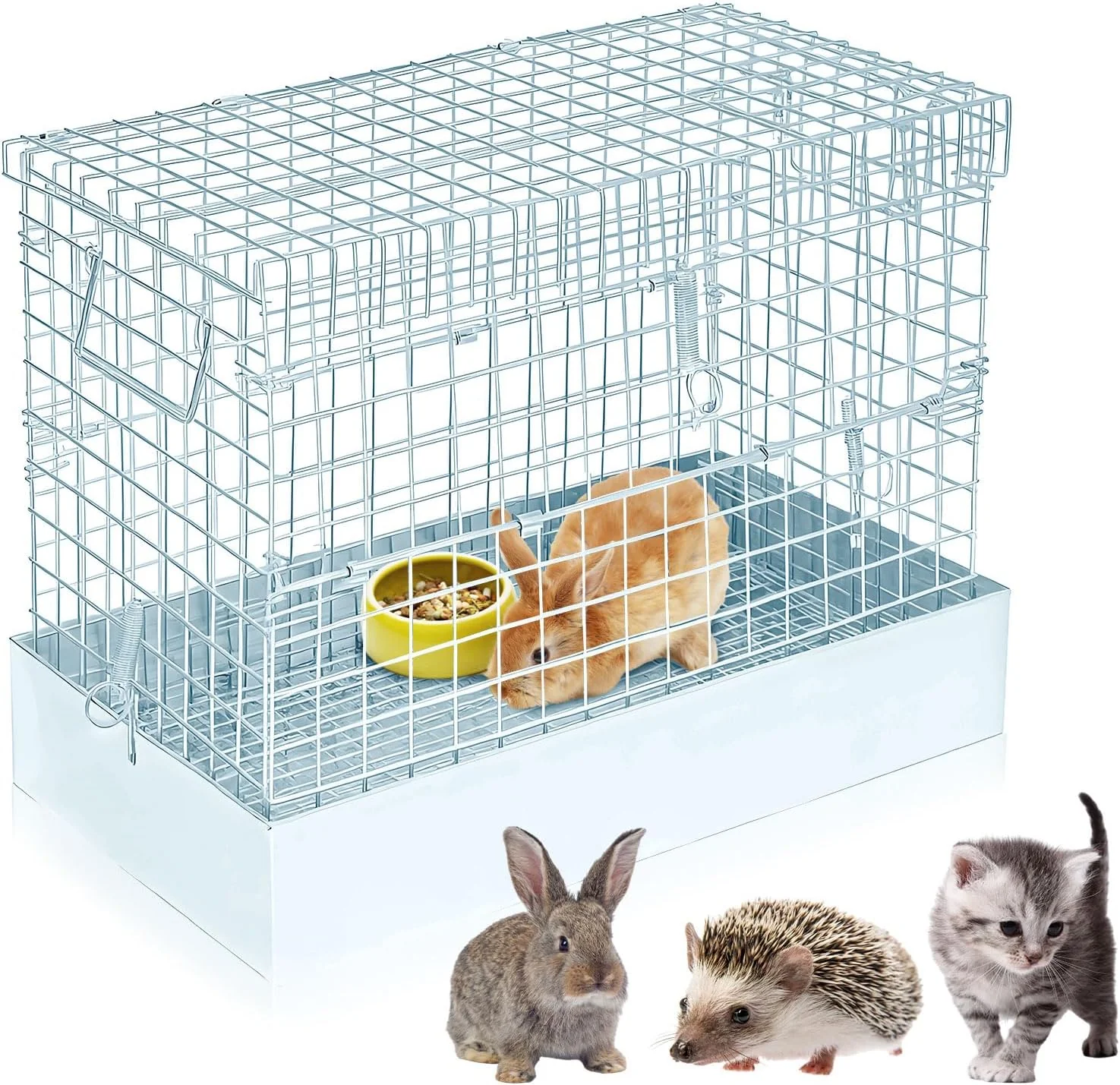 Certified Folding Rabbit Cage 18 x 10 x 14 in Portable Bunny Carrier with Tray and Handles for Transport Travel or Temporary Housing Indoor Outdoor Pet Habitat Animal Enclosure Secure