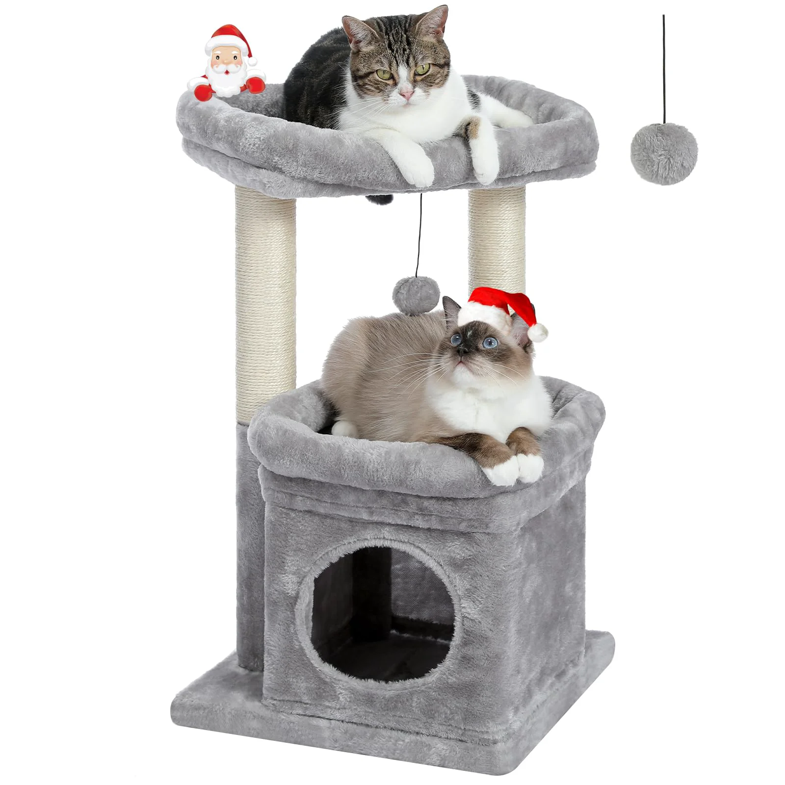 Advanced PEQULTI Cat Tree Tower for Indoor Cats — Private Condo Sisal Posts Plush Pom-Pom Quality