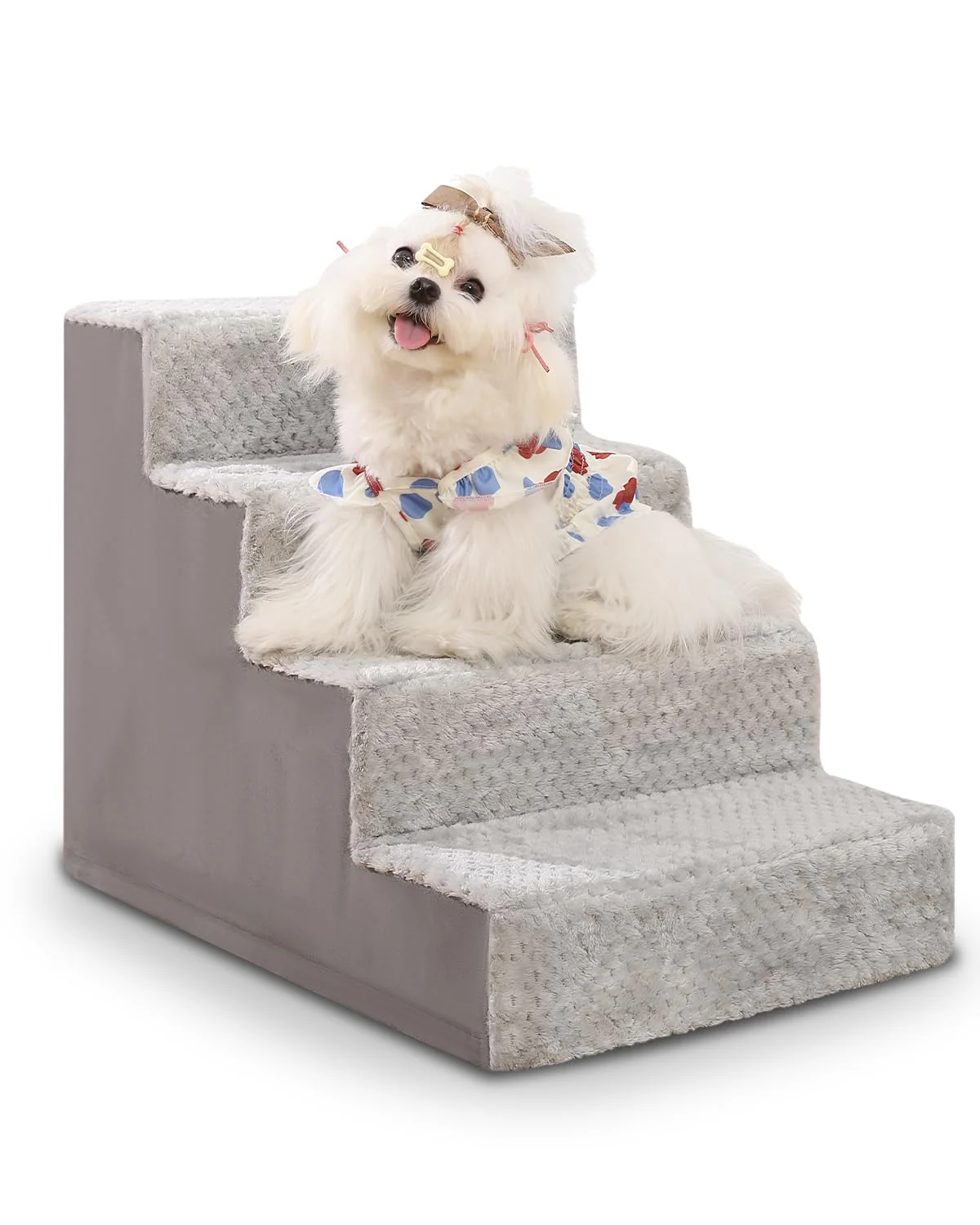 Clean Vfrog Dog Stairs for Small Dogs – 4-Step 17.5-Inch High Non-Slip Washable Cover Light Grey Original