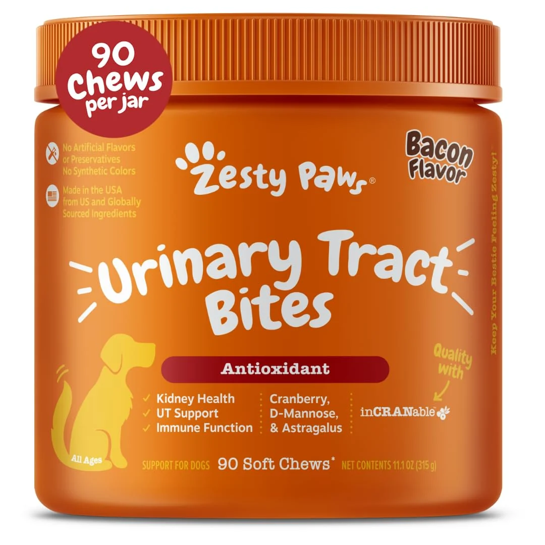 Sophisticated Zesty Paws Cranberry Dog Supplement – Urinary Tract Support Immune Health Bacon Flavor 90 Count Clean