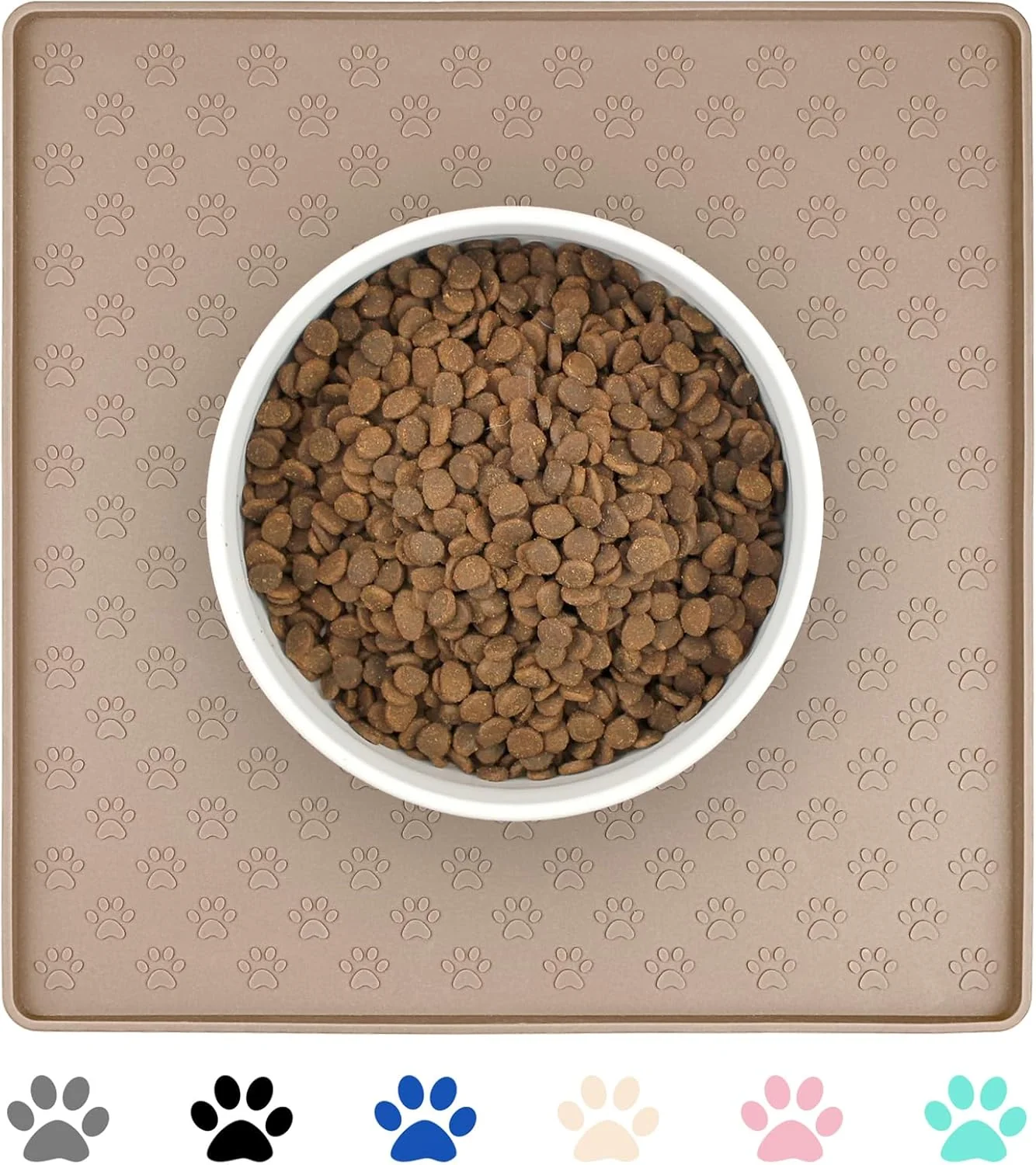 Carefully Designed Ptlom Dog Food Mat Anti-Slip Bowl Mats for Food and Water Waterproof Silicone Pet Placemat with High Raised Edges Non-Slip Puppy Feeding Tray for Small Medium Large Cats Dogs Taupe 11.8 x11.8 Stylish