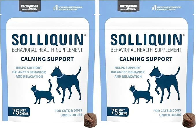 Classic Nutramax Solliquin Calming Behavioral Health Supplement for Small to Medium Dogs and Cats - with L-Theanine Magnolia Phellodendron and Whey Protein Concentrate 75 Soft Chews Pack of 2 About This World-Class