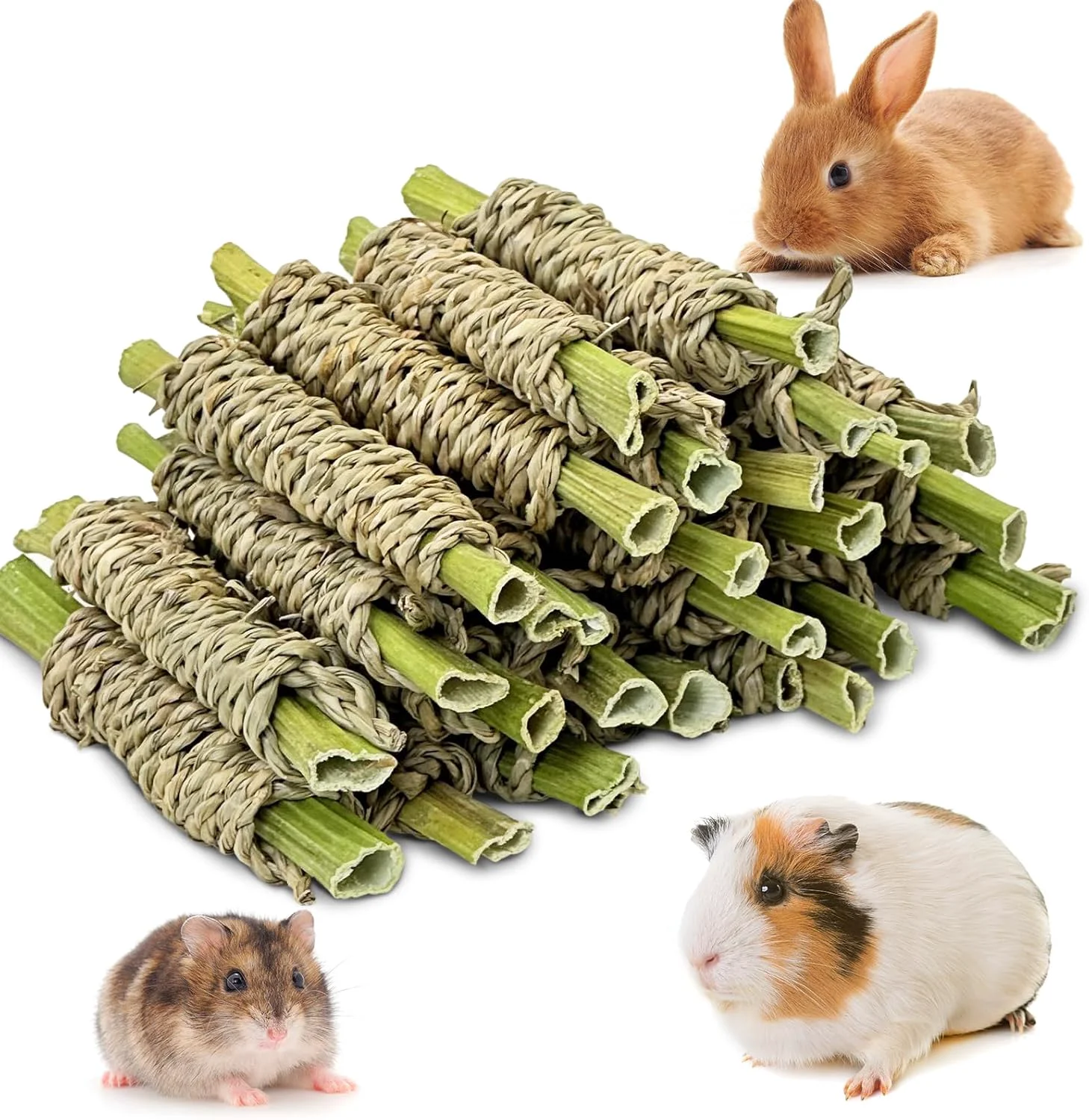 Powerful Fhiny 24 PCS Rabbit Chew Sticks Natural Papaya Wood Seagrass Guinea Pig Chew Toys for Teeth Small Animal Molar Sticks Snacks for Bunny Guinea Pig Chinchilla Ferret Hamster Gerbil Dental Care Prestigious