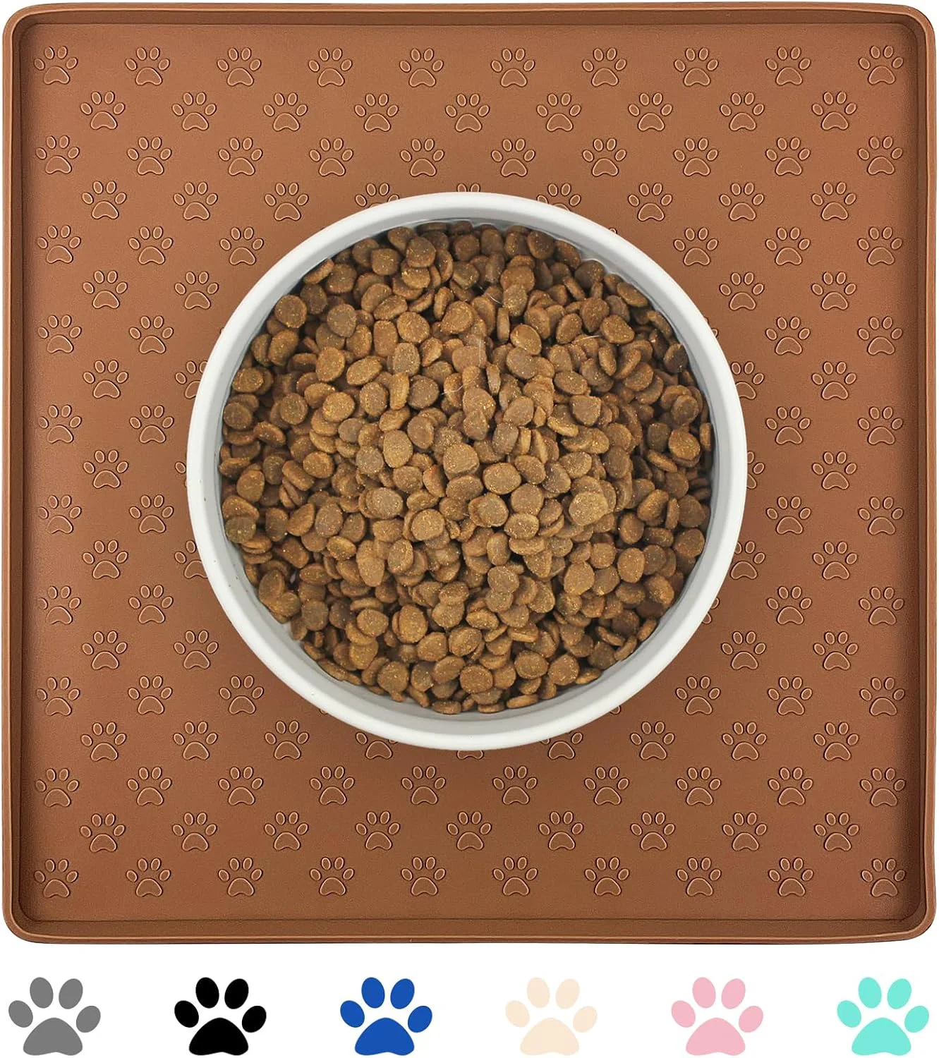 Certified Ptlom Pet Placemat for Dog and Cat Waterproof Silicone Pet Feeding Bowl Mats for Food and Water Small Medium Large Dogs Mat Prevent Residues from Spilling to Floor Brown 11.8 x11.8 World-Class