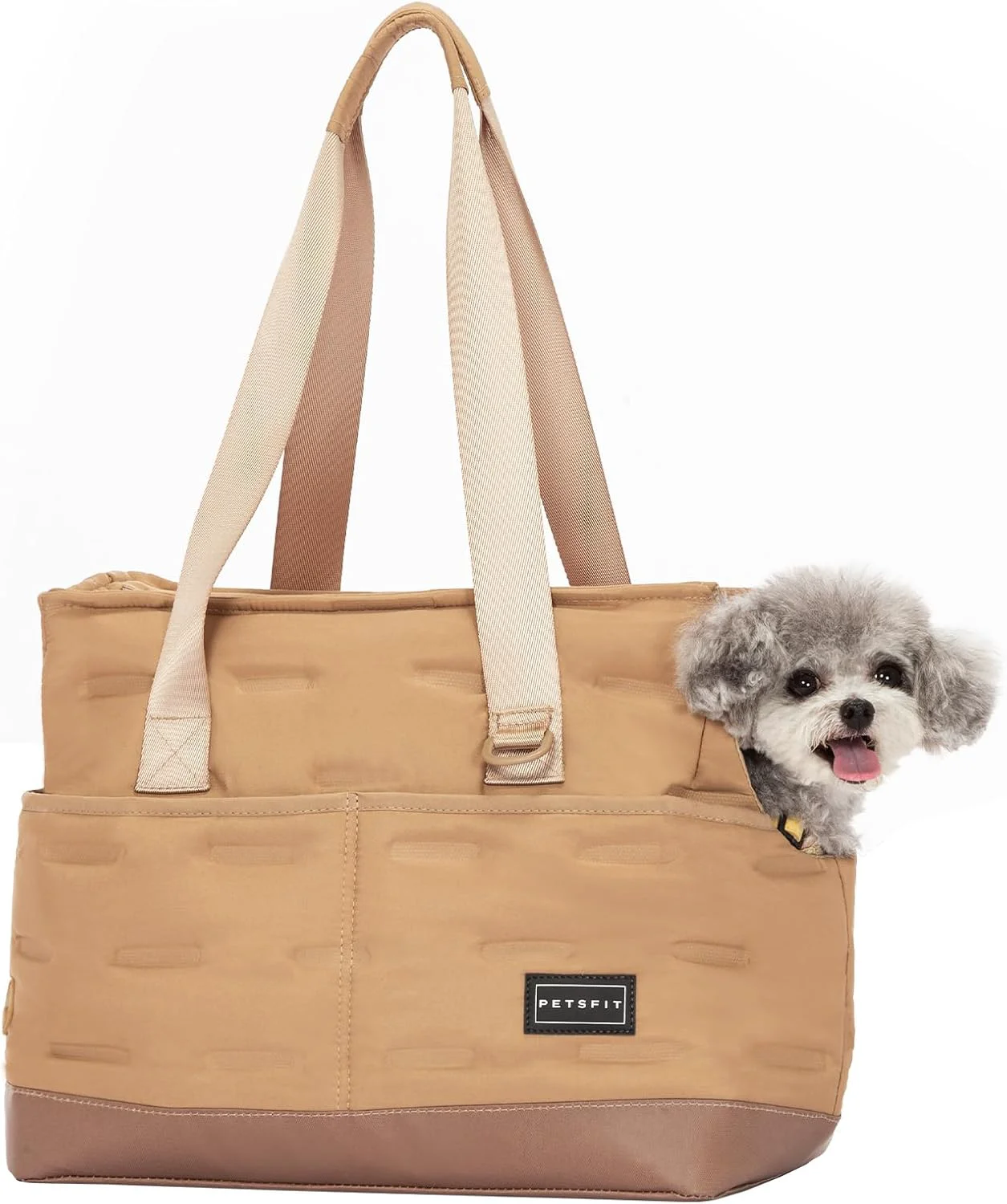 Carefully Designed Petsfit Small Dog Carrier Purse Portable Pet Carrier Tote Cat Carrier with Pockets Adjustable Safety Leash Poop Dispenser Waterproof TPU Bottom Khaki Exceptional