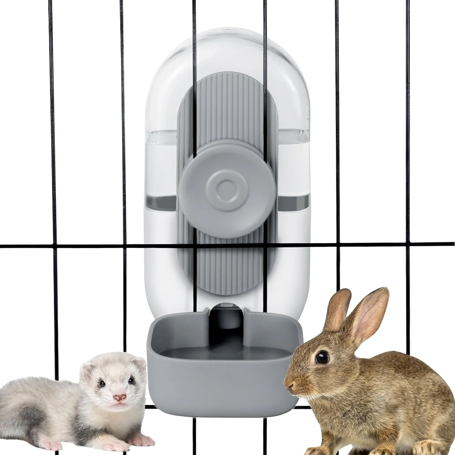 Authentic 28oz Hanging Automatic Water Dispenser，Rabbit Water Bottle Bunny Guinea Pig Ferret Water Bowl for Cage Suitable for Small Animal Puppies Cage Grid Spacing Over 1.2'' Gray Green