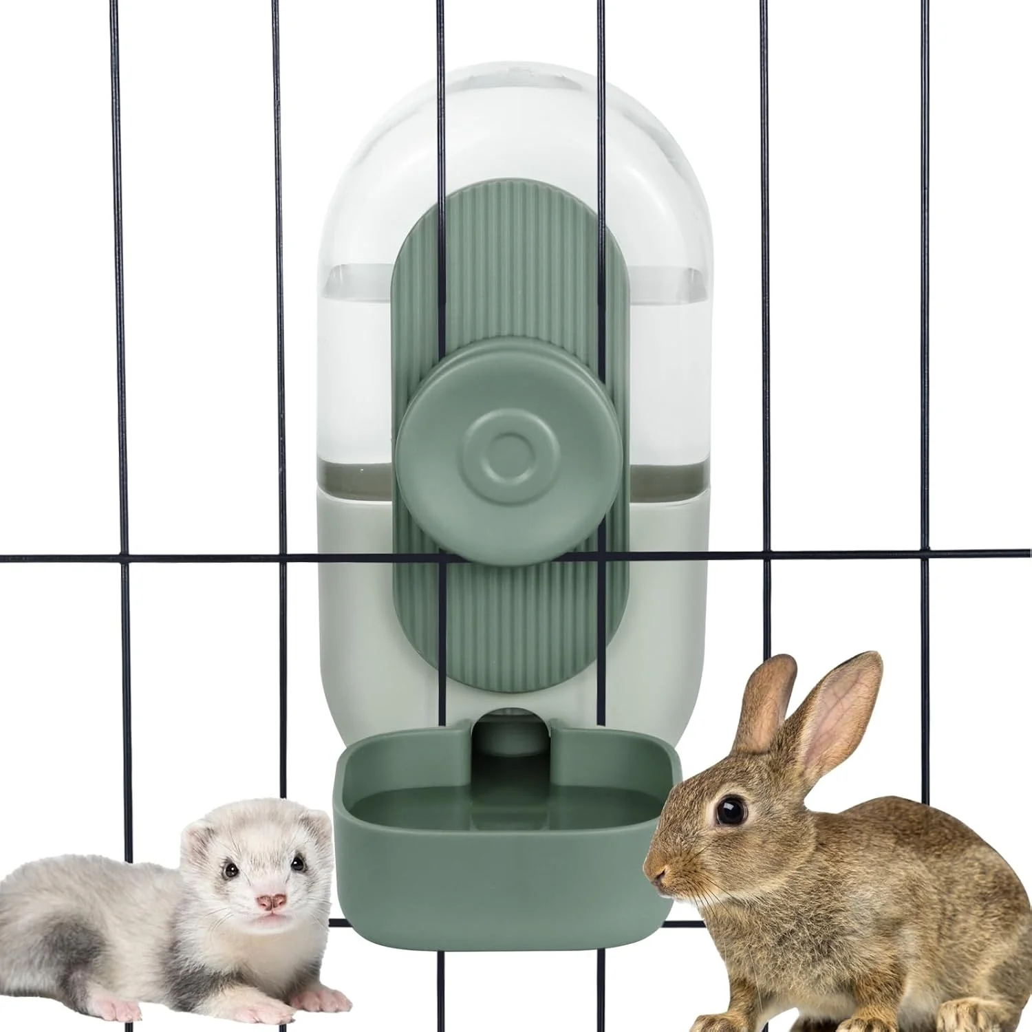 Soft 28oz Hanging Automatic Water Dispenser，Rabbit Water Bottle Bunny Guinea Pig Ferret Water Bowl for Cage Suitable for Small Animal Puppies Cage Grid Spacing Over 1.2'' Green Selected