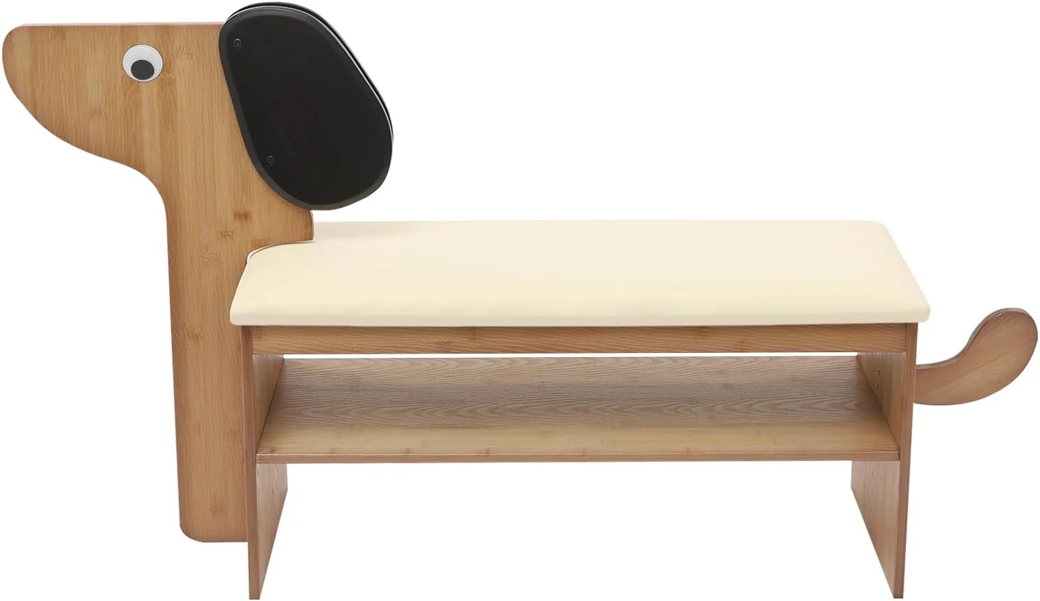 Classic Cute Dog Shoe Bench with Cushion 51.6 L x 11.8 W Puppy Shoe Storage Bench Beige 2-Tire Bamboo Shoes Rack Bench for Entryway Living Room Hallway Bedroom 220Lbs Load Capacity Genuine