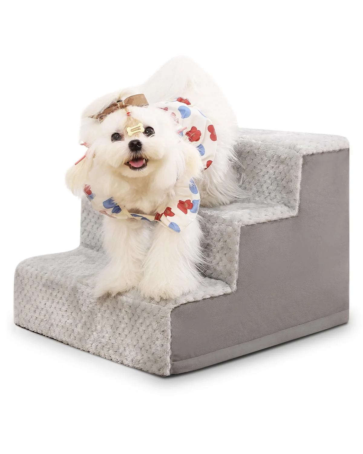 Verified Vfrog 3-Step Dog Stairs for Small Dogs — 13-Inch Height Non-Slip Bottom Washable Cover Light Grey Exceptional