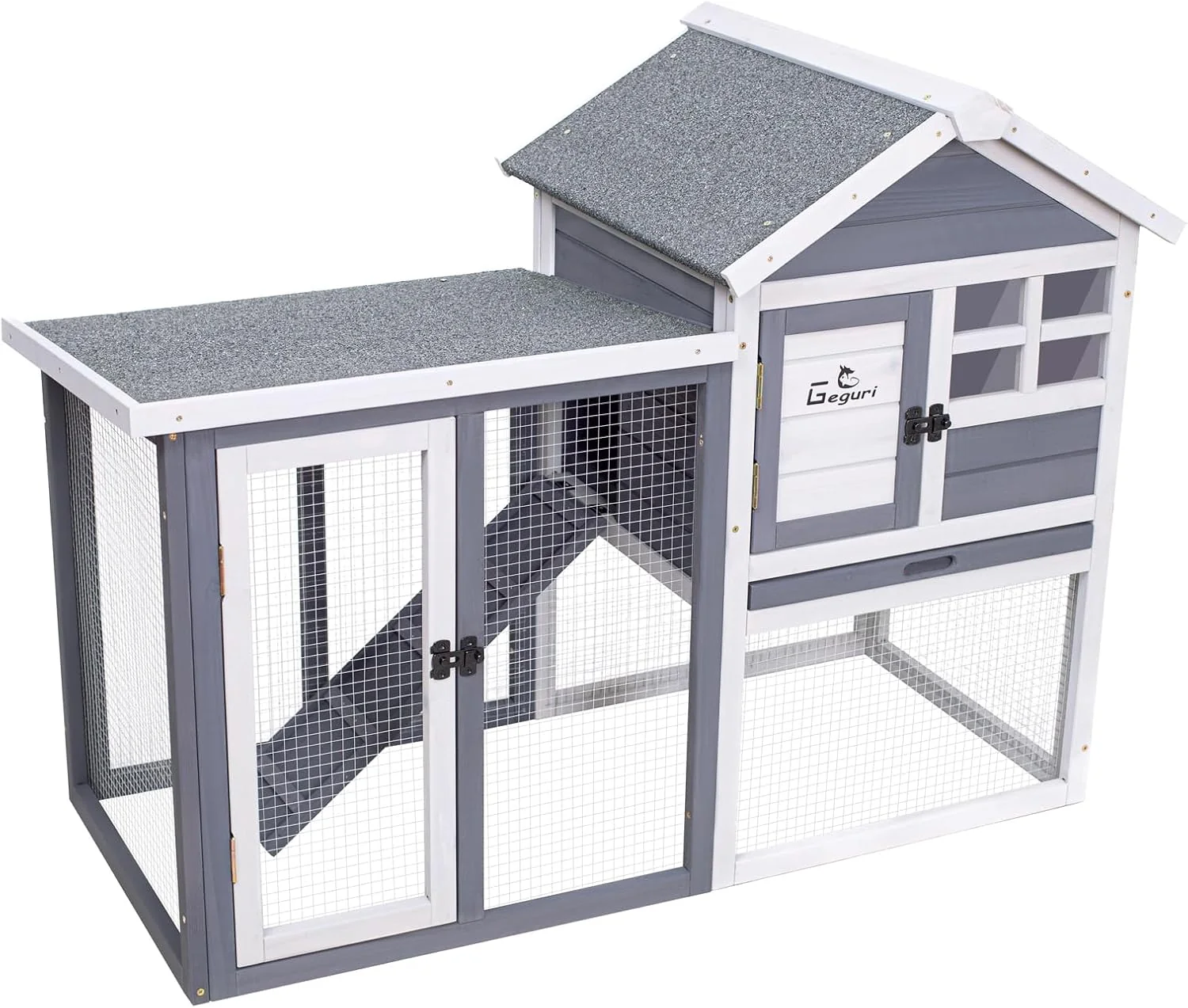 Advanced GEGURI Large Rabbit Hutch Indoor Outdoor Chicken Coop Wooden Bunny Cage with Waterproof Roof 48''L x 24''W x 36''H Grey Relaxed