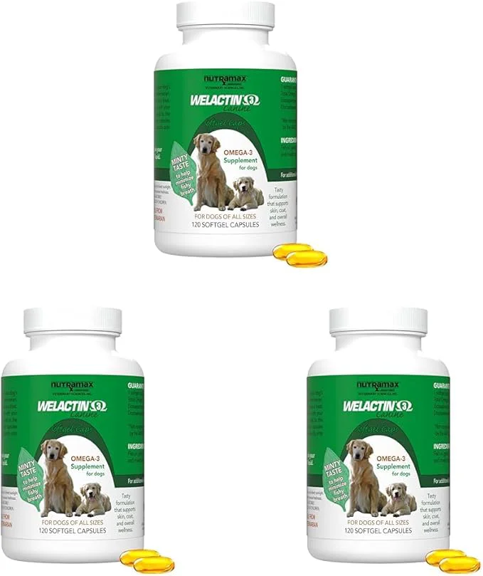 Authentic Nutramax Welactin Canine Softgels Omega 3 Supplement for Dogs Softgels 120 Count Pack of 3 About This Premium Material