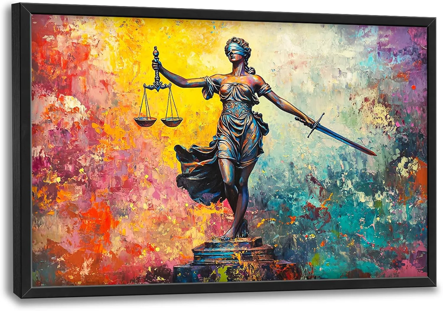 High-Quality Extra Large Lady Justice Framed Wall Art for Living Room Oversized Scales of Justice Pictures Wall Decor Abstract Colorful Canvas Print Painting Modern Artwork Bedroom Office Bathroom 36L x 24W Environmentally Friendly