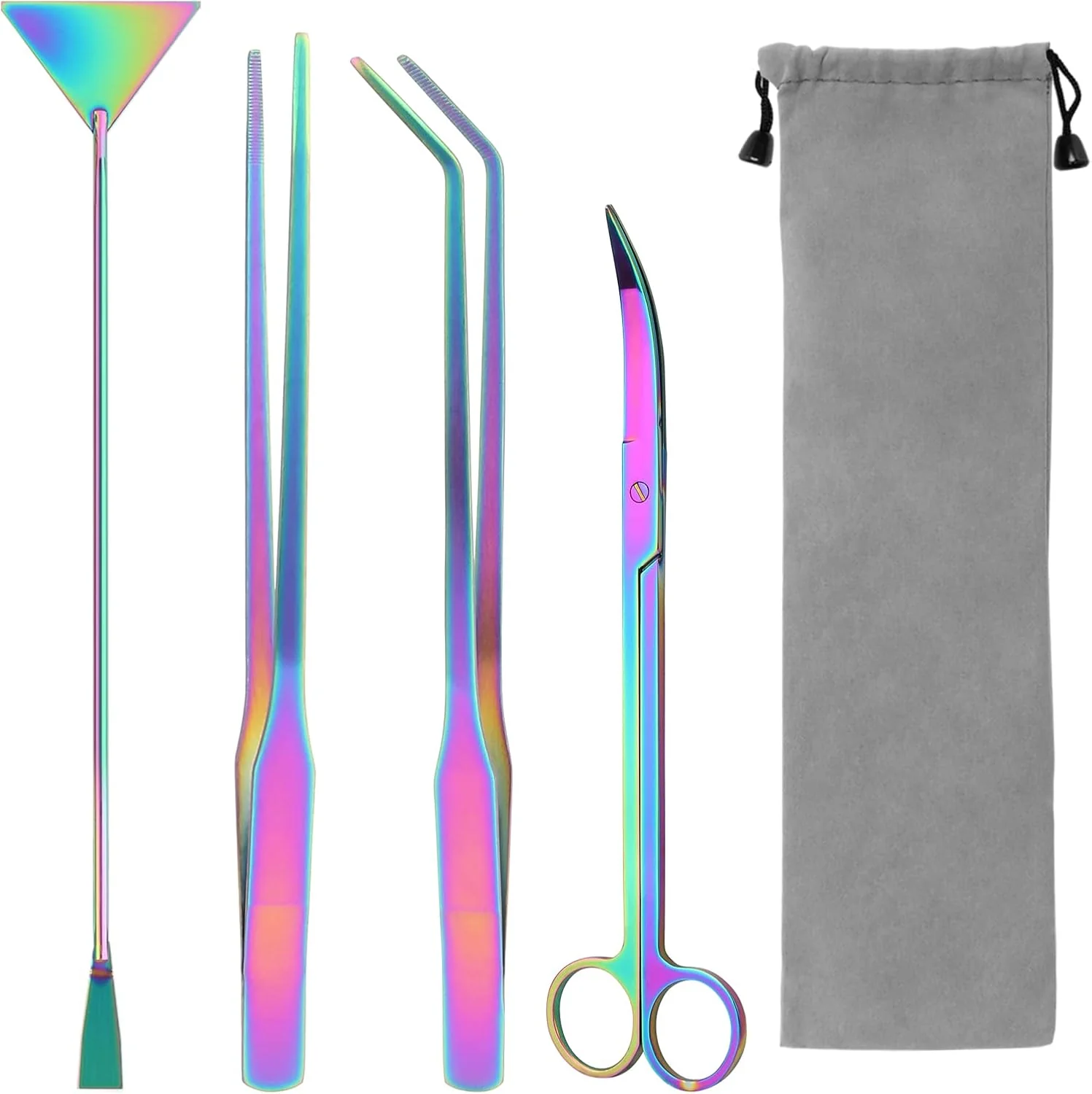 Verified Aquarium Aquascape Tools Kit 15 in 4in1 Anti-Rust Aquatic Plant Aquascaping Tool Stainless Steel Silver Tweezer Scissors Spatula for Aquarium Tank Clean 15in Colorful Modern