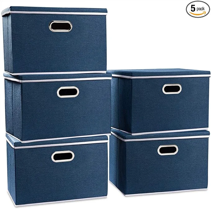 Clean PRANDOM Large Collapsible Storage Bins with Lids 5-Pack Fabric Foldable Storage Boxes Organizer Containers Baskets Cube with Cover for Home Bedroom Closet Office Royal Blue 17.7x11.8x11.8 About ThisOverview Dependable
