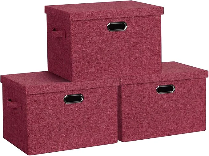 Smooth Large 17 36 Quart Collapsible Stackable Storage Bins with Lids 3 Packs Bright Red Linen Fabric Closet Boxes with Lids Storage Cube Baskets Container Organizers for Office 17x12x11 About ThisOverview Environmentally Friendly