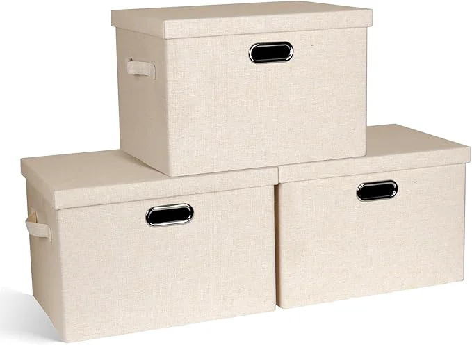 User-Friendly Large 17 36 Quart Collapsible Stackable Storage Bins with Lids 3 Packs Light Orange Linen Fabric Closet Boxes with Lids Storage Cube Baskets Container Organizers for Office 17x12x11 About ThisOverview Official
