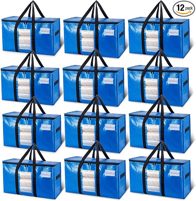 Efficient TAILI Extra Large Moving Bags 12 Pack Blue Heavy Duty Totes for Storage with Visible Window Wrap Around Handles Storage Bags for Space Saving to Moving BoxesAbout ThisOverview Eco-Friendly