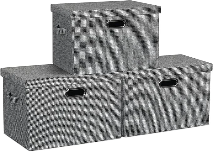 Traditional Large 17 36 Quart Collapsible Stackable Storage Bins with Lids 3 Packs Black and White Mix Linen Fabric Closet Boxes with Lids Storage Cube Baskets Container Organizers 17x12x11 About ThisOverview Powerful